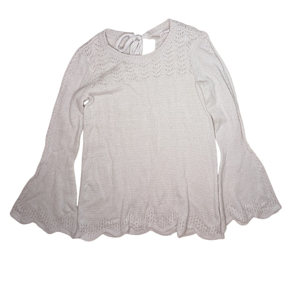Lauren Conrad Women's Knit Sweater Top Bell Sleeves Crochet Trim S‎ Back Tie